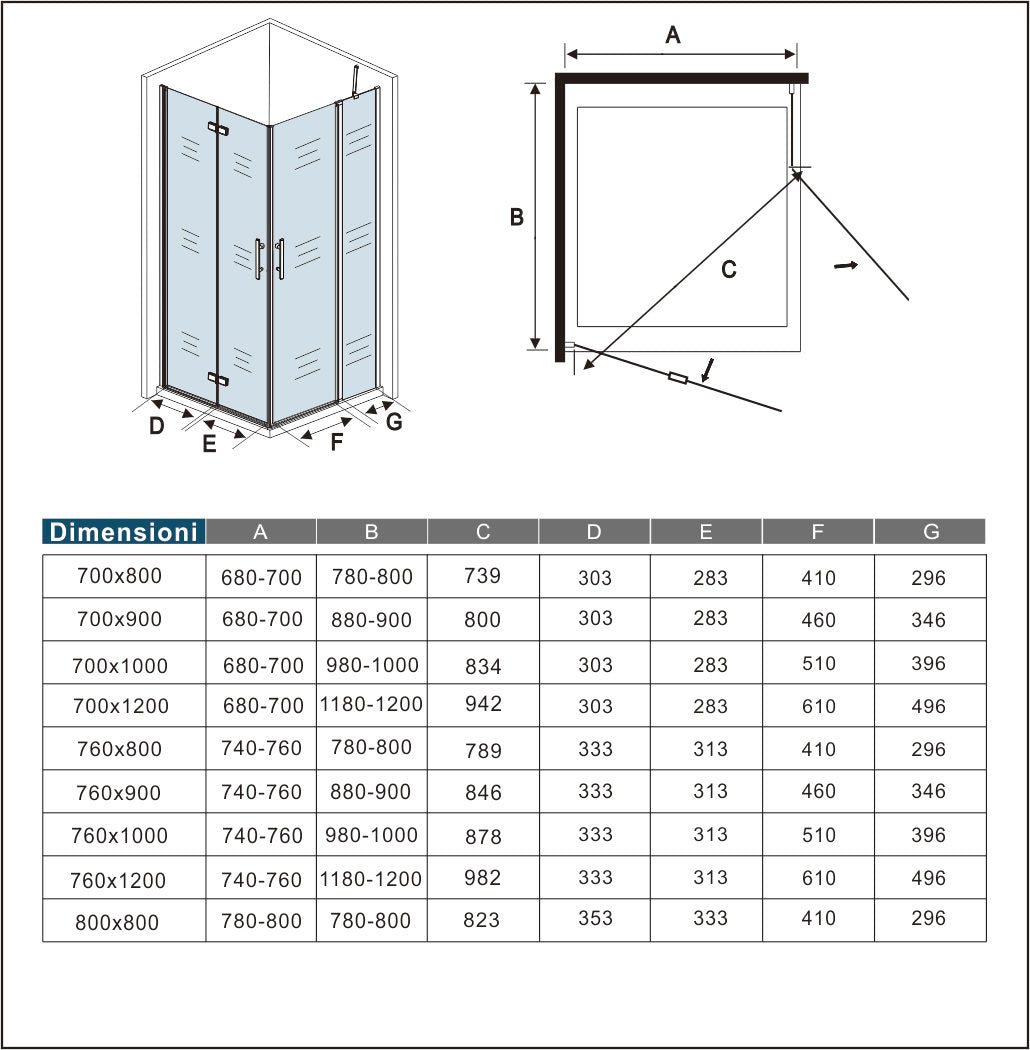 Aica 195 cm Box Doccia Angolare Porta Pieghevole Porta Battente Vetro 6mm Anticalcare Trasparente Barra Stabilizzatrice Cromo Lucido