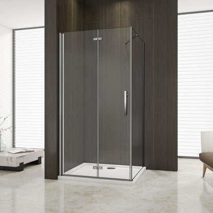 Aica 195 cm Box Doccia Porta Pieghevole Più Parete Laterale Fissa Vetro 6 mm Temperato Anticalcare Telaio e Barra Stabilizzatrice Cromato Lucido