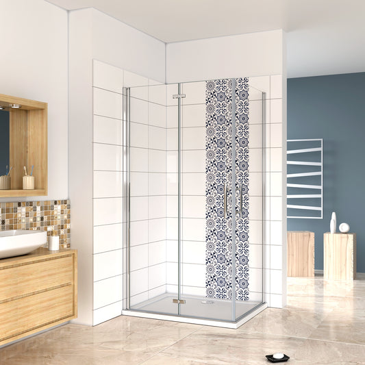 Aica 185/195 cm Box Doccia Angolare Porta Pieghevole pi Porta Battente in Vetro 6mm Temperato Anticalcare Trasparente Telaio Cromo Lucido