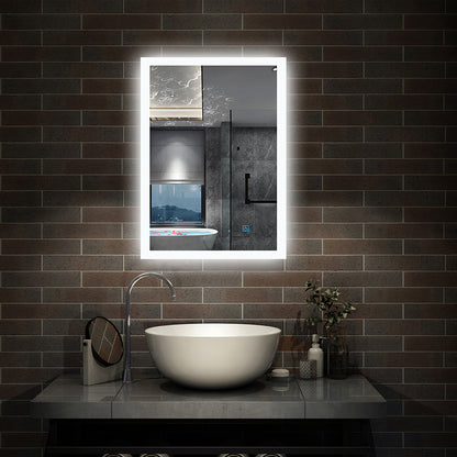 Specchio Per Trucco Da Parete A Parete Con Specchio A Led Per Il Bagno A Parete A Led Nuovo Pulsante,Bianco Freddo,Anti-Appannamento 50x70x4cm