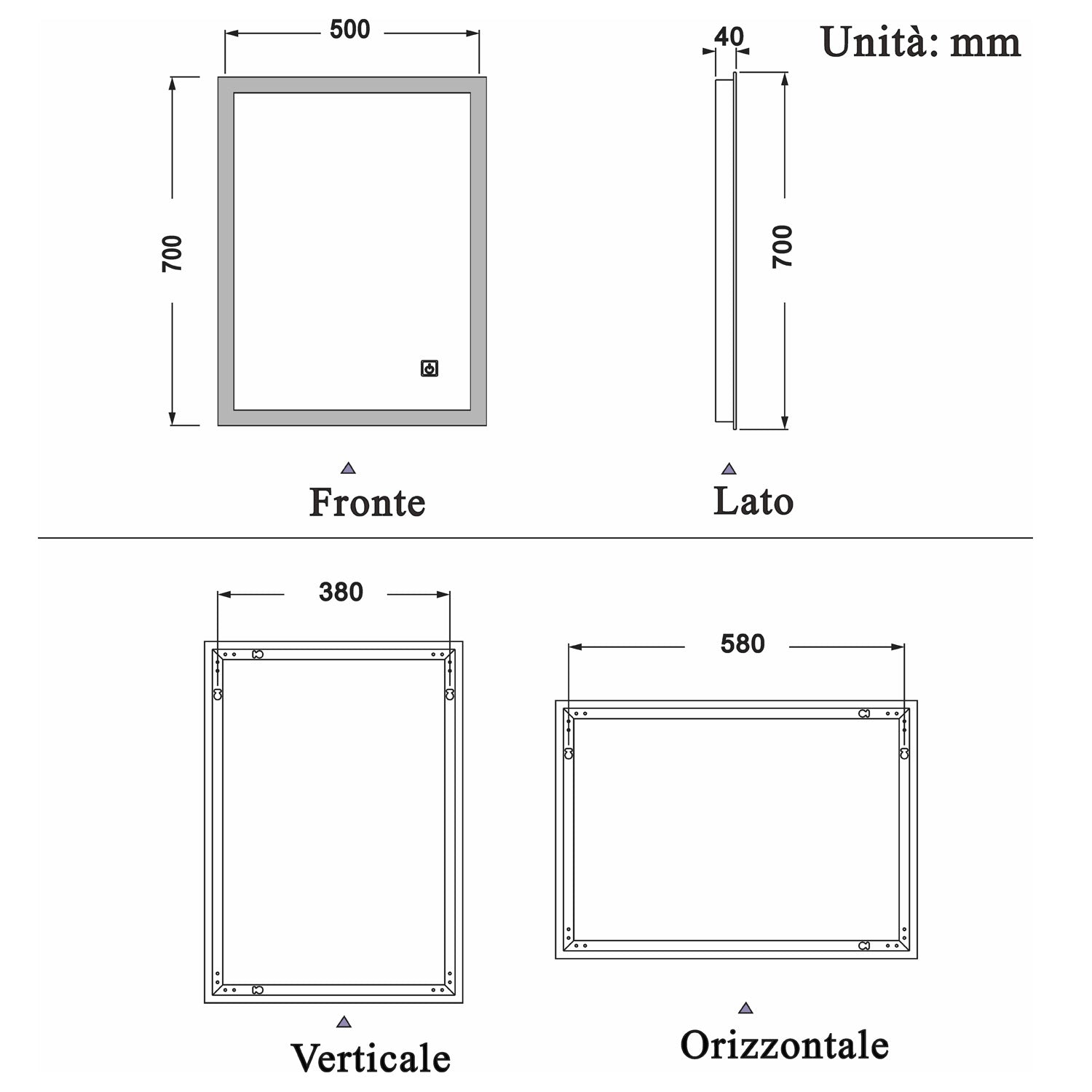Specchio Per Trucco Da Parete A Parete Con Specchio A Led Per Il Bagno A Parete A Led Nuovo Pulsante,Bianco Freddo,Anti-Appannamento