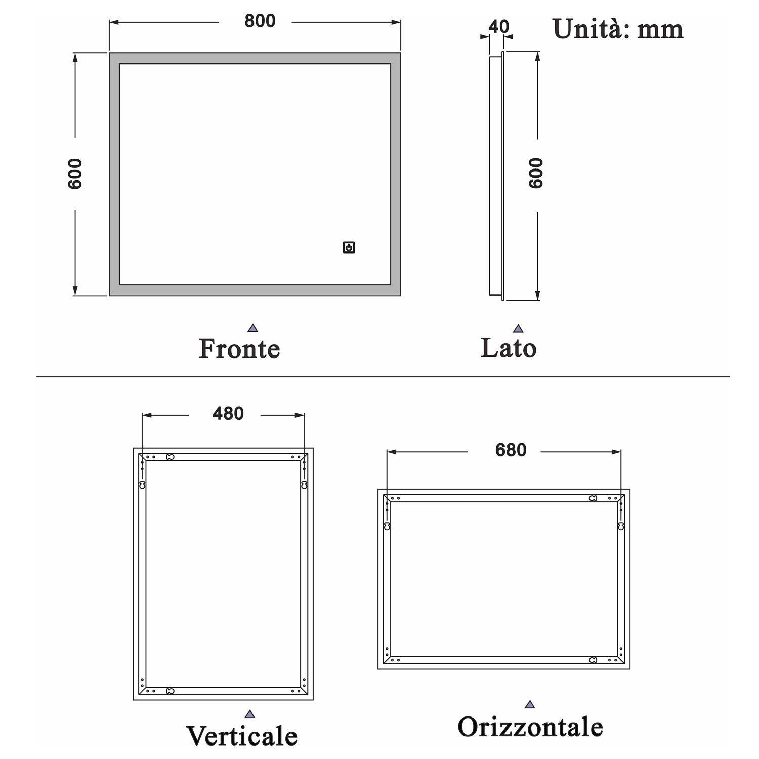 Specchio Per Trucco Da Parete A Parete Con Specchio A Led Per Il Bagno A Parete A Led Nuovo Pulsante,Bianco Freddo,Anti-Appannamento