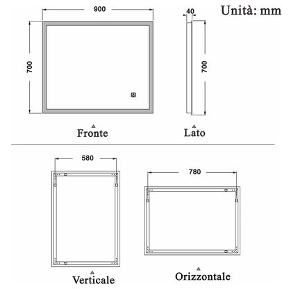Specchio Per Trucco Da Parete A Parete Con Specchio A Led Per Il Bagno A Parete A Led Nuovo Pulsante,Bianco Freddo,Anti-Appannamento