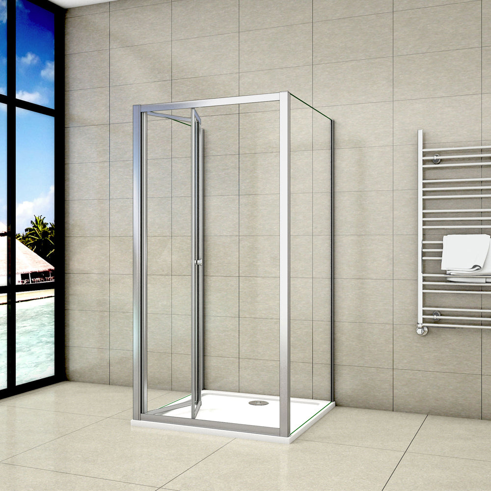 Aica 185 cm Box Doccia Rettangolare a 3 Lati Porta a Soffietto Due Pareti Fisse Vetro Temperato Trasparente varie dimensioni