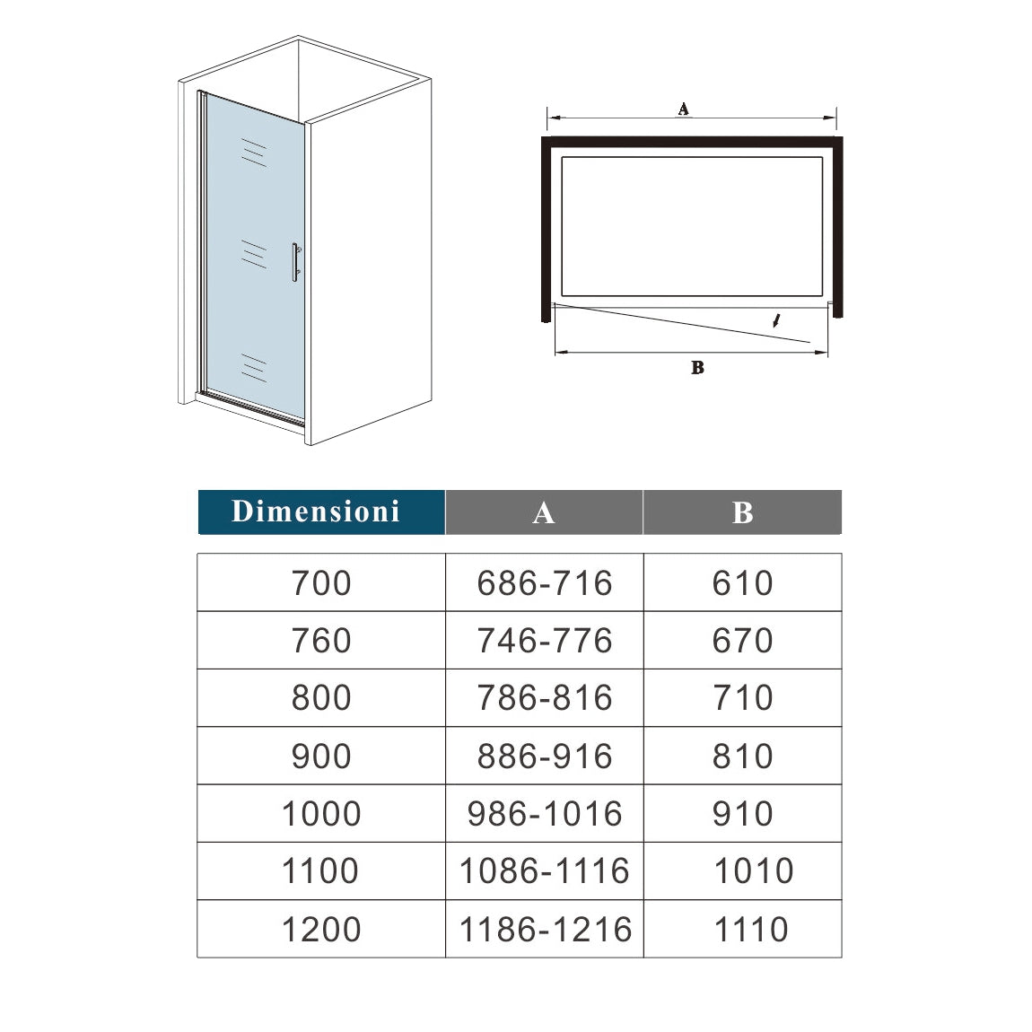 Aica 185 cm Box Doccia Per Nicchia Porta Battente In Vetro 6 mm Temperato Trasparente Anticalcare