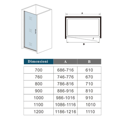 Aica 185 cm Box Doccia per Nicchia Porta Battente Vetro Temperato 5 mm Trasparente Profilo in Alluminio Processo di Elettroforesi