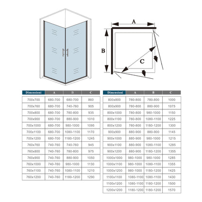 Aica 185 cm Box Doccia Angolare Doppia Porta Battente Vetro Temperato 5 mm Trasparente Profilo in Alluminio Processo di Elettroforesi