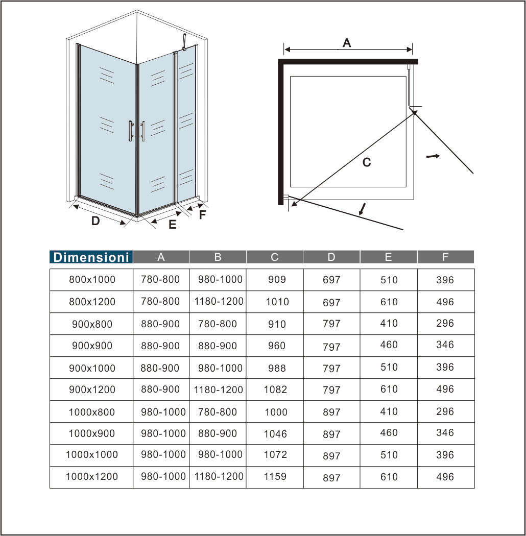Aica 195 cm Box Doccia Angolare Doppia Porta Battente in Vetro 6 mm Temperato Anticalcare Trasparente Barra Stabilizzatrice e Telaio Cromo Lucido