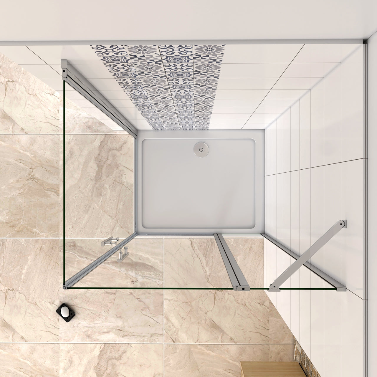Aica 195 cm Box Doccia Angolare Doppia Porta Battente in Vetro 6 mm Temperato Anticalcare Trasparente Barra Stabilizzatrice e Telaio Cromo Lucido