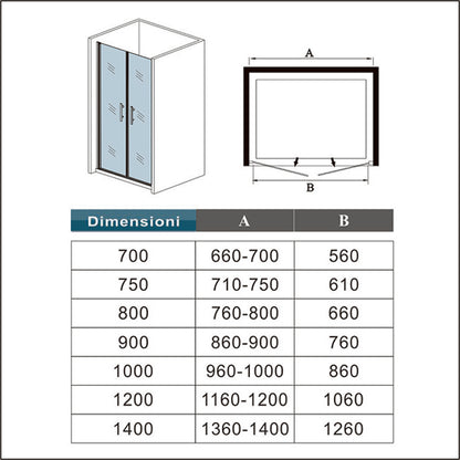 Aica 185cm Box Doccia Per Nicchia Doppia Porta Battente-Saloon In Vetro 6mm Temperato Trasparente Anticalcare