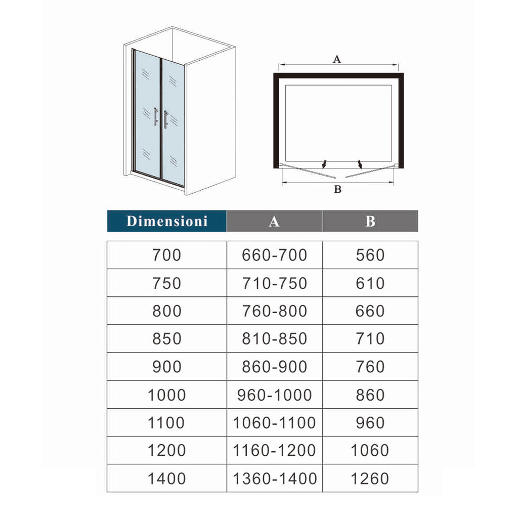 Aica Box Doccia Per Nicchia Doppia Porta Battente Saloon In Vetro 6mm Temperato Opaco/Satinato Anticalcare 195cm