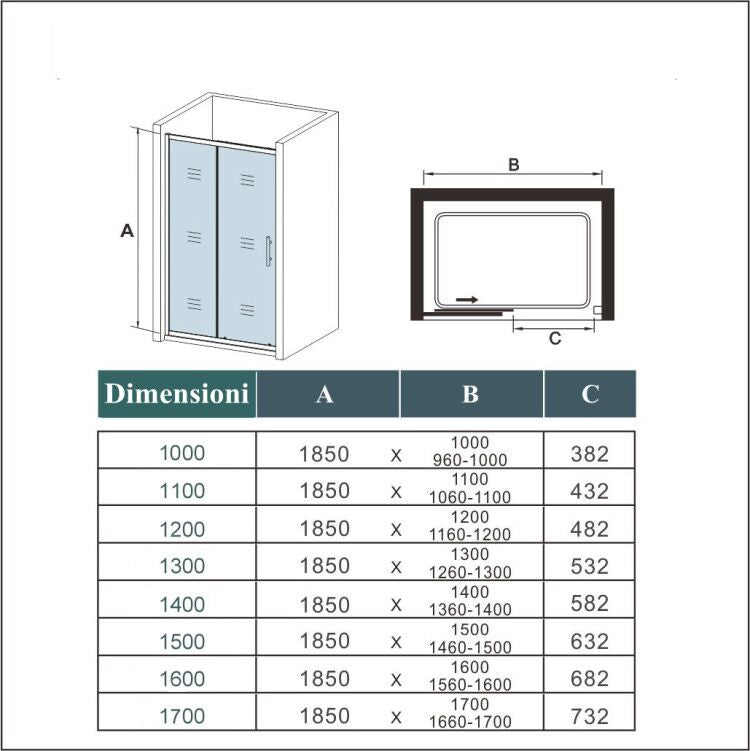 Aica Porta Doccia Per Nicchia Anta Scorrevole Ingresso Laterale In Vetro 5mm Temperato Trasparente 185cm
