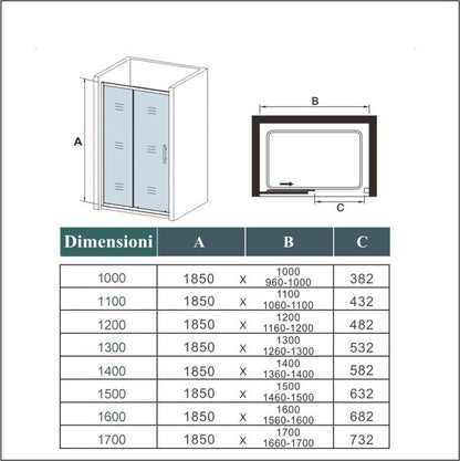 Aica Porta Doccia Per Nicchia Anta Scorrevole Ingresso Laterale In Vetro 5mm Temperato Trasparente 185cm