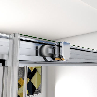 185 cm Box Doccia a Tre Lati Porta Scorrevole con Doppia Parete Fissa Vetro Temperato 5 mm Trasparente Telaio Cromato Lucido