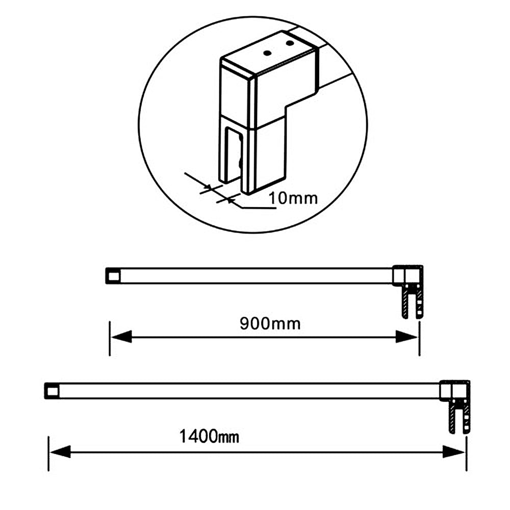 Aica 200cm Parete Per Doccia Walk In Vetro Temperato Trasparente Anticalcare 10mm Con Barra Stabilizzatrice Dimensioni Multiple