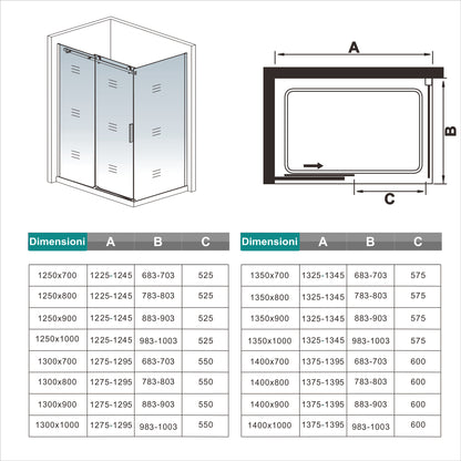Aica 195cm Box Doccia Angolare Porta Scorrevole Ingresso Laterale Vetro 8mm Temperato Anticalcare Trasparente Telaio Cromato Lucido
