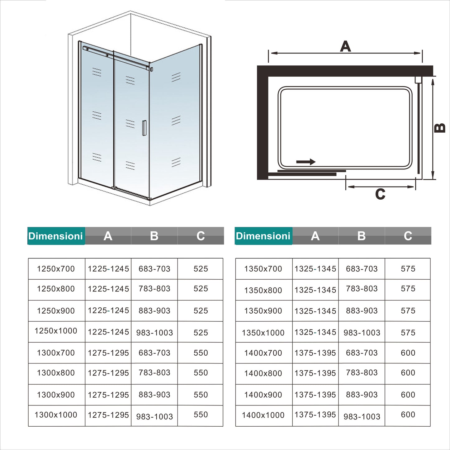 Aica 195cm Box Doccia Angolare Porta Scorrevole Vetro 8mm Temperato Anticalcare Trasparente Telaio Cromato Lucido varie dimensioni