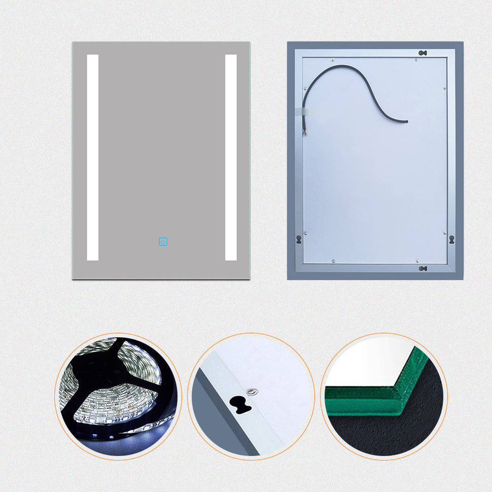 Aica60 × 45 cm LED Quadrato Specchio da Bagno Anti-appannamento Interruttore Touch Control