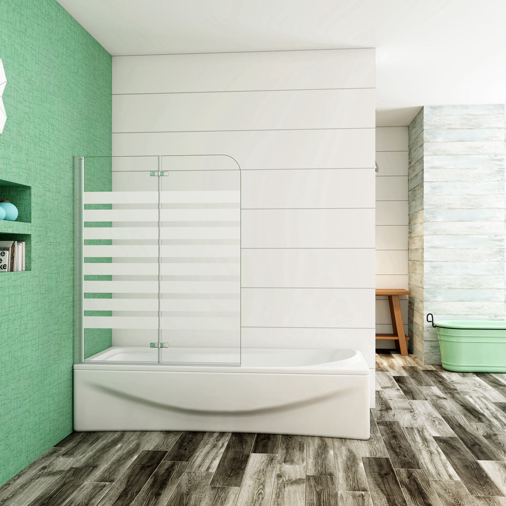 Aica 140 cm Sopravasca da Bagno Due Ante Mobili verso Sinistro/Destro Vetro 6mm Temperato Anticalcare Fascie Centrali in Serigrafato Bianco Opaco Verso Sinistro - Consegna gratuita