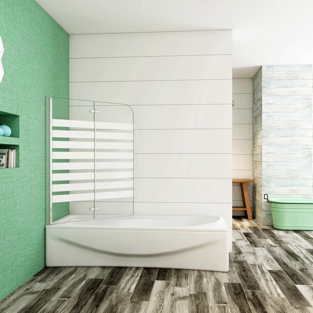 Aica 140 cm Sopravasca da Bagno Due Ante Mobili verso Sinistro/Destro Vetro 6mm Temperato Anticalcare Fascie Centrali in Serigrafato Bianco Opaco