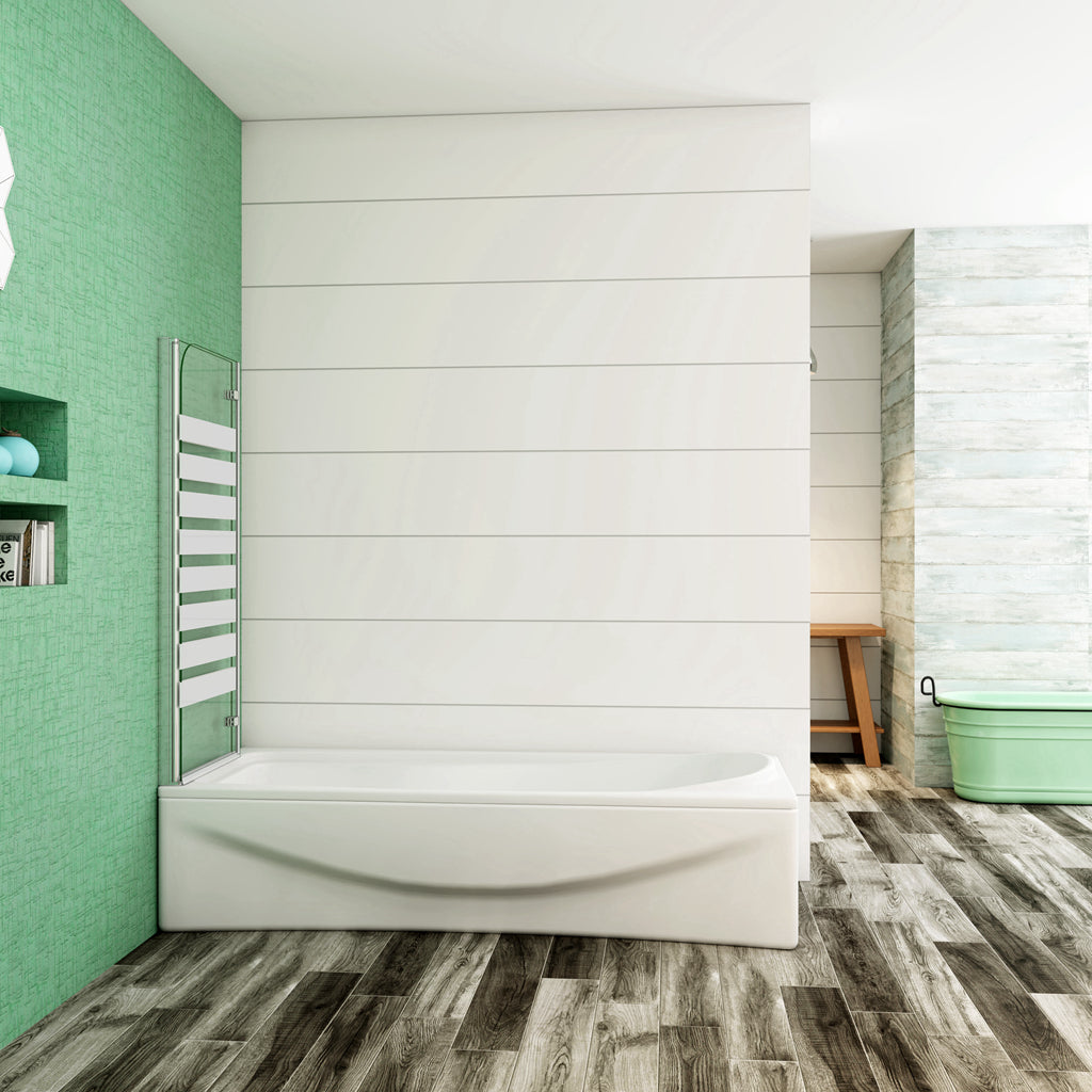 Aica 140 cm Sopravasca da Bagno Due Ante Mobili verso Sinistro/Destro Vetro 6mm Temperato Anticalcare Fascie Centrali in Serigrafato Bianco Opaco