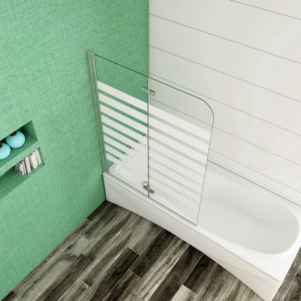 Aica 140 cm Sopravasca da Bagno Due Ante Mobili verso Sinistro/Destro Vetro 6mm Temperato Anticalcare Fascie Centrali in Serigrafato Bianco Opaco