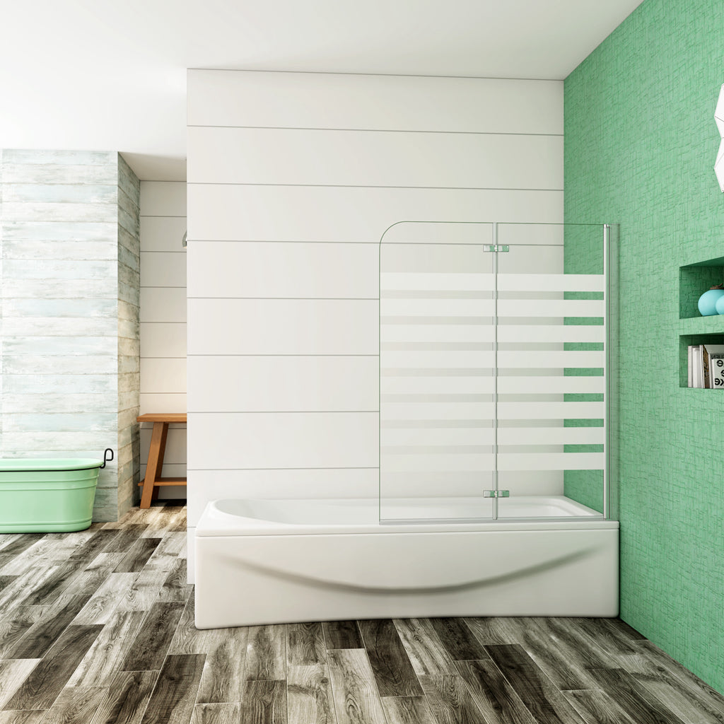 Aica 140 cm Sopravasca da Bagno Due Ante Mobili verso Sinistro/Destro Vetro 6mm Temperato Anticalcare Fascie Centrali in Serigrafato Bianco Opaco Verso Destro