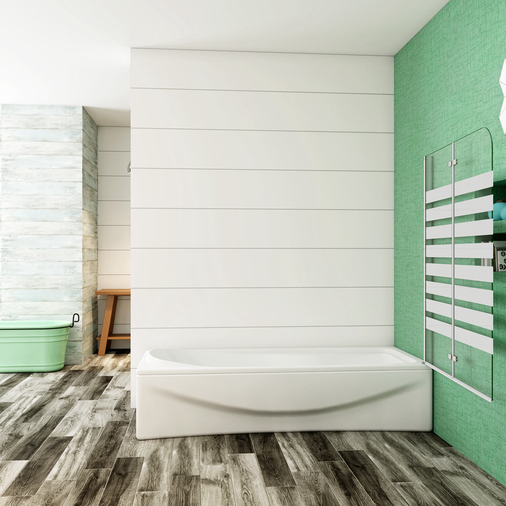 Aica 140 cm Sopravasca da Bagno Due Ante Mobili verso Sinistro/Destro Vetro 6mm Temperato Anticalcare Fascie Centrali in Serigrafato Bianco Opaco