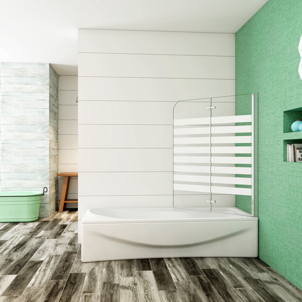 Aica 140 cm Sopravasca da Bagno Due Ante Mobili verso Sinistro/Destro Vetro 6mm Temperato Anticalcare Fascie Centrali in Serigrafato Bianco Opaco