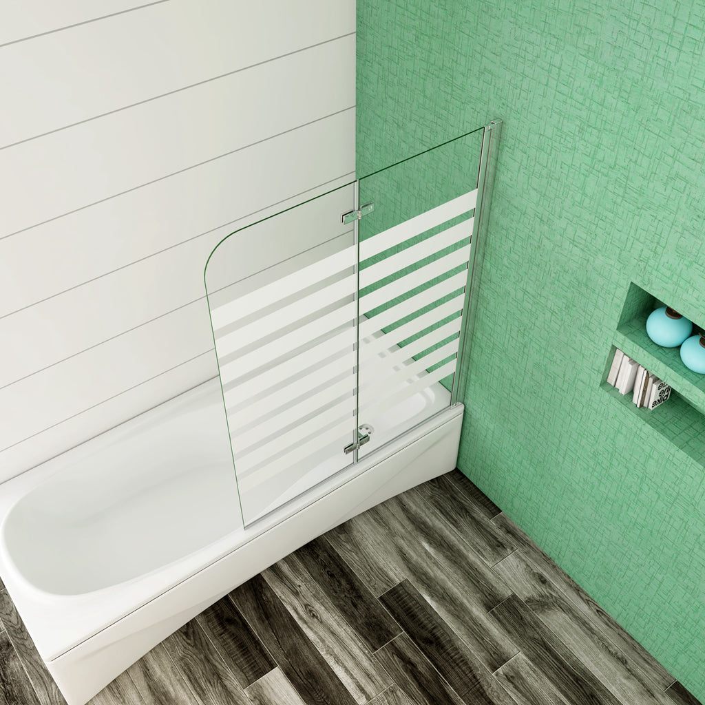 Aica 140 cm Sopravasca da Bagno Due Ante Mobili verso Sinistro/Destro Vetro 6mm Temperato Anticalcare Fascie Centrali in Serigrafato Bianco Opaco