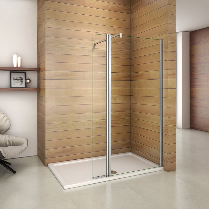 Aica Parete Per Doccia Walk In Alta 200cm Con Paretina Mobile 30/40cm Vetro 8mm Temperato Trasparente Anticalcare Barra Stabilizzatrice 90 cm