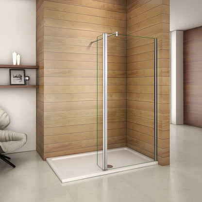 Aica Parete Per Doccia Walk In Alta 200cm Con Paretina Mobile 30/40cm Vetro 8mm Temperato Trasparente Anticalcare Barra Stabilizzatrice 90 cm