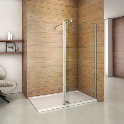Aica Parete Per Doccia Walk In Alta 200cm Con Paretina Mobile 30/40cm Vetro 8mm Temperato Trasparente Anticalcare Barra Stabilizzatrice 90 cm