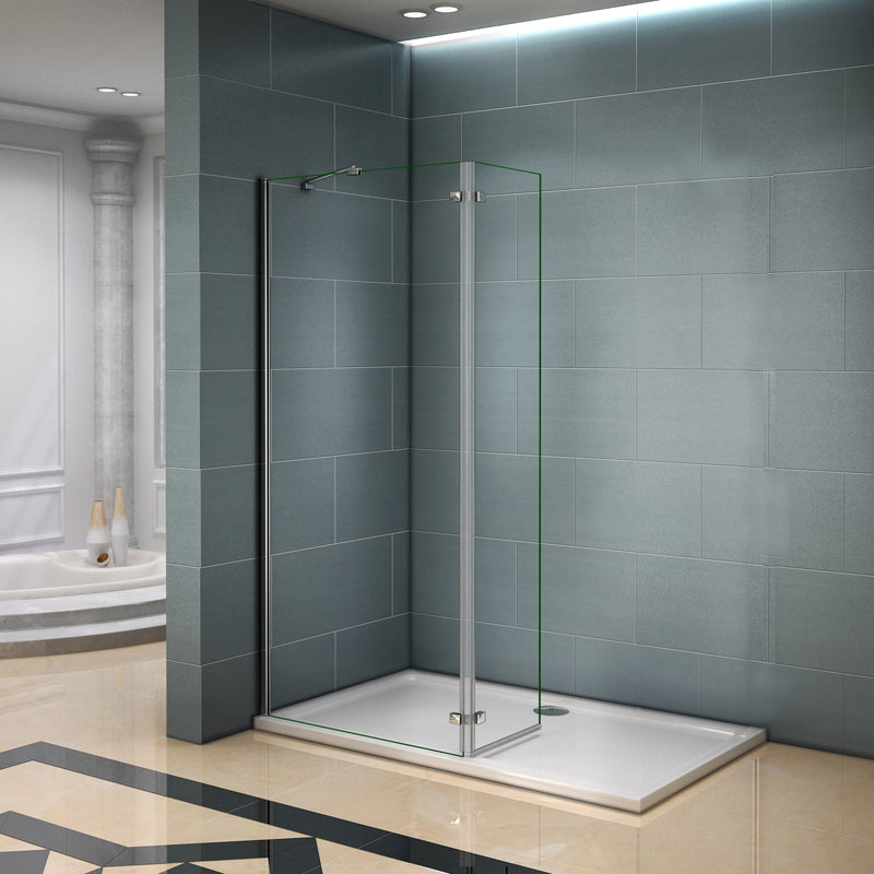 Box doccia walk-in Aica altezza 200 cm a parete in vetro temperato trasparente anticalcare removibile con barra stabilizzatrice da 45 cm o senza barra di supporto
