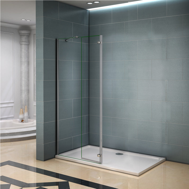 Box doccia walk-in Aica altezza 200 cm a parete in vetro temperato trasparente anticalcare removibile con barra stabilizzatrice da 45 cm o senza barra di supporto