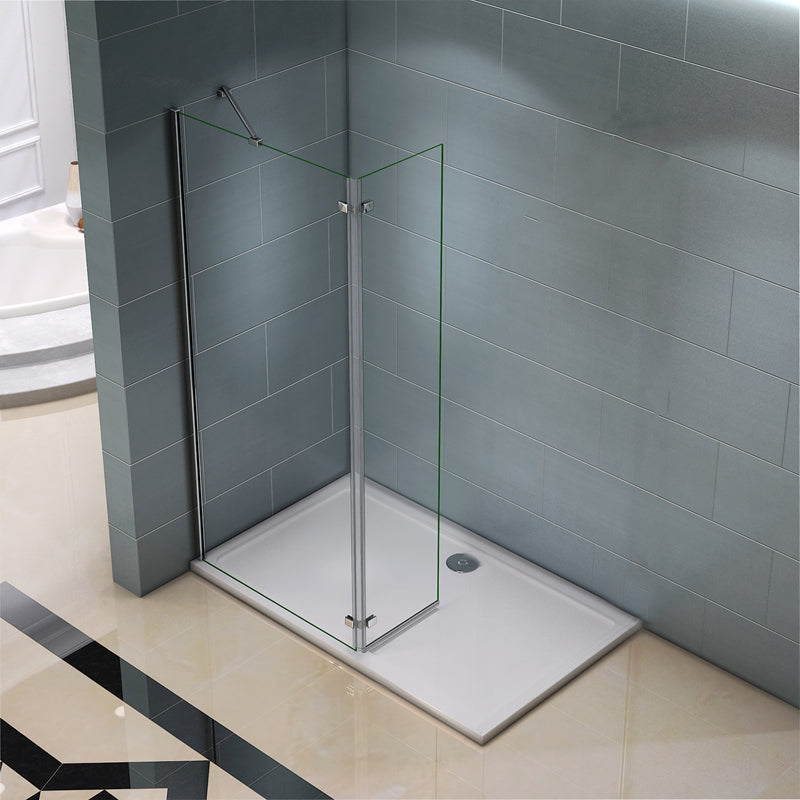 Box doccia walk-in Aica altezza 200 cm a parete in vetro temperato trasparente anticalcare removibile con barra stabilizzatrice da 45 cm o senza barra di supporto