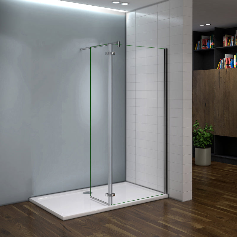Parete doccia walk-in alta 200 cm con pannello rimovibile da 40 cm, barra stabilizzatrice in vetro temperato trasparente anticalcare da 8 mm o senza barra stabilizzatrice