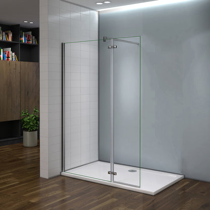 Parete doccia walk-in alta 200 cm con pannello rimovibile da 40 cm, barra stabilizzatrice in vetro temperato trasparente anticalcare da 8 mm o senza barra stabilizzatrice