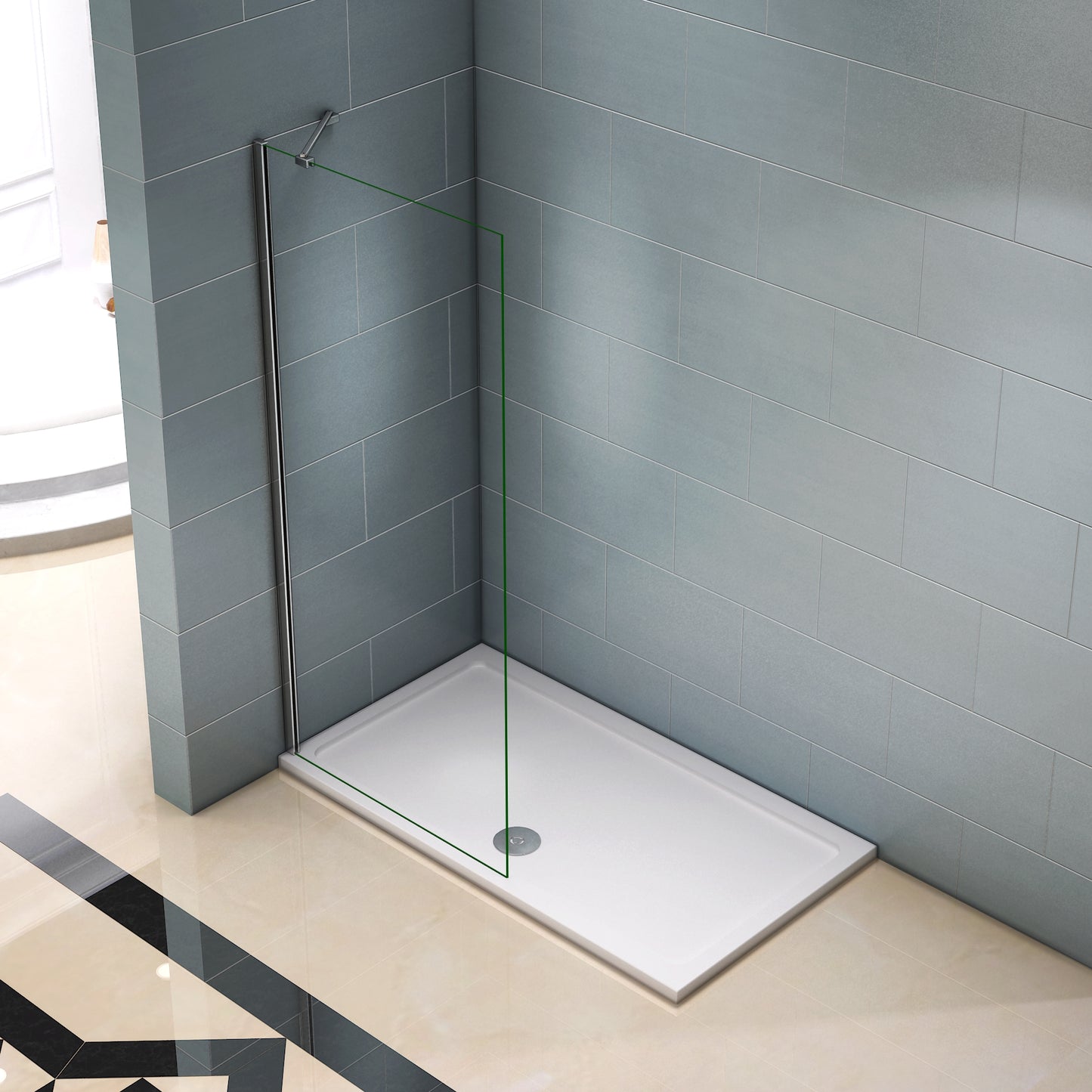 Aica 200 cm Parete Per Doccia Walk In Vetro Temperato Trasparente Anticalcare 8 mm Con Barra Stabilizzatrice da 45 cm misure varie