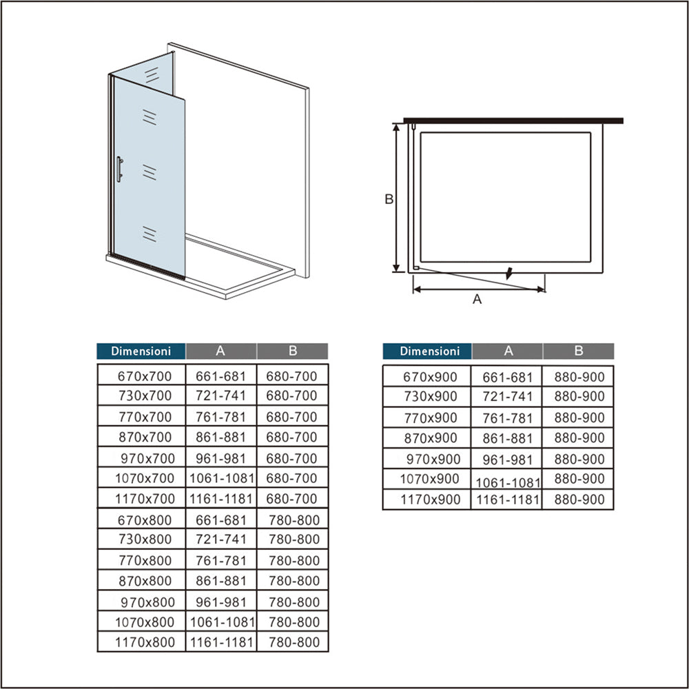 Aica Box Doccia Walk In Parete Fissa Vetro da 6mm Temperato Anticalcare Barra Stabilizzatrice 45cm Cromo Lucido
