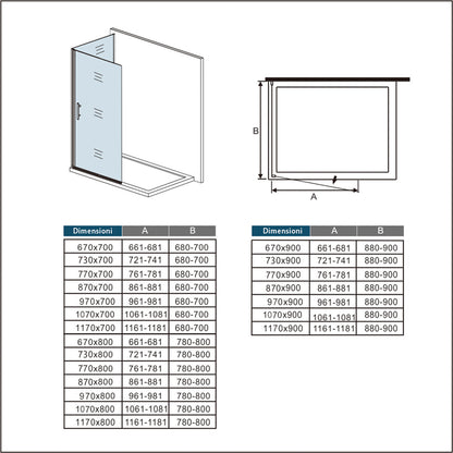 Aica Box Doccia Walk In Parete Fissa Vetro da 6mm Temperato Anticalcare Barra Stabilizzatrice 45cm Cromo Lucido