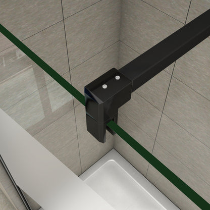 Aica Parete Per Doccia 200 cm Vetro Temperato Anti-frantumi Anticalcare 8 mm Striscia Satinata/Opaca Barra Stabilizzatrice Telaio Nero Opaco