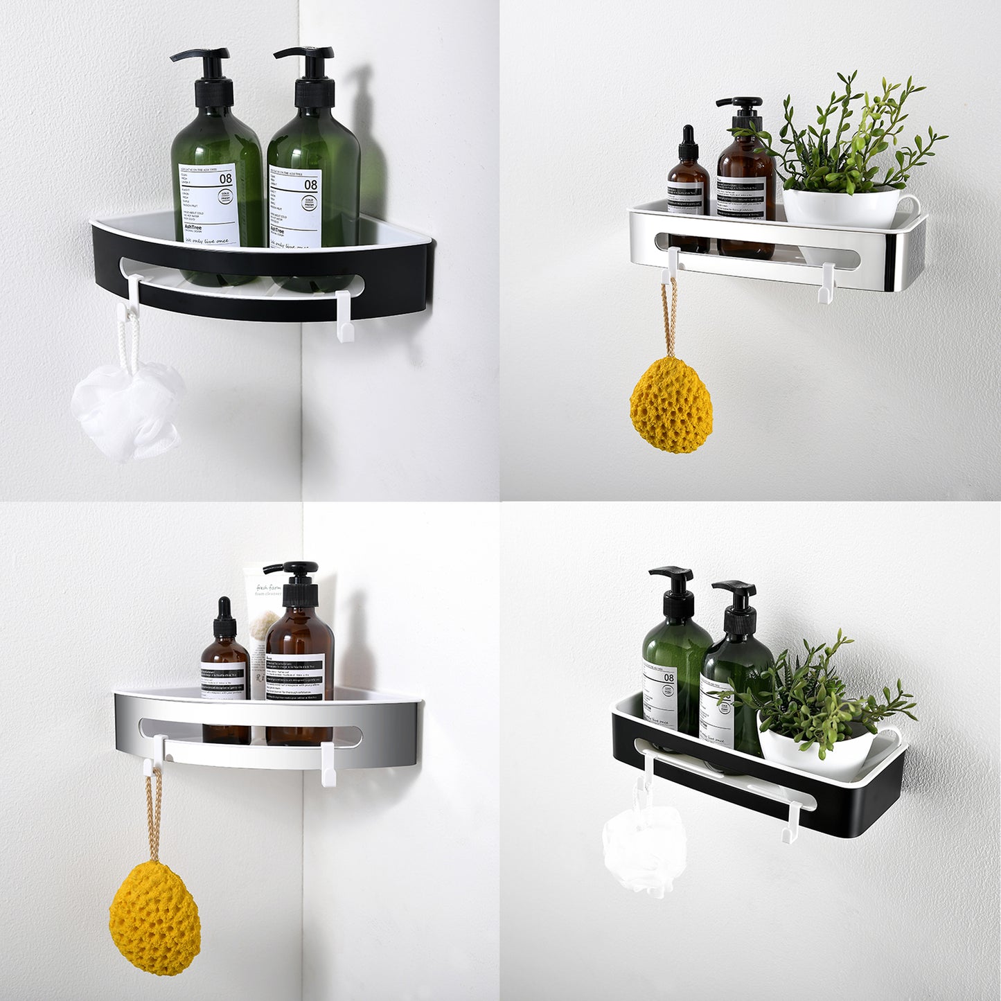AICA Mensola Doccia Rettangolare Organizzatore Senza Chiodi SUS 304 Acciaio Inox ABS Cesto Antiruggine per Bagno Argento Lucidato