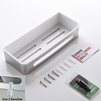 AICA Mensola Doccia Rettangolare Organizzatore Senza Chiodi SUS 304 Acciaio Inox ABS Cesto Antiruggine per Bagno Nero Opaca