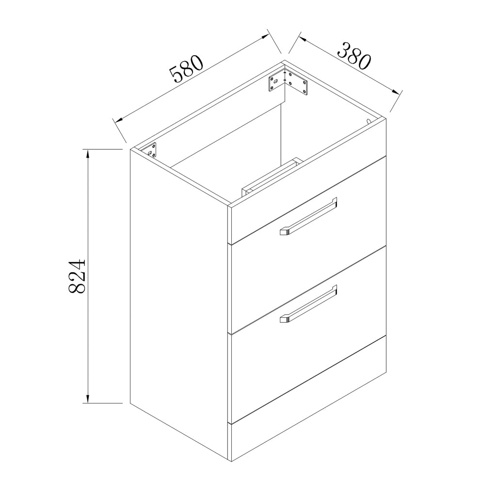 Aica Mobile Bagno 60cm Salvaspazi , con lavabo in Ceramica e 2 cassetti