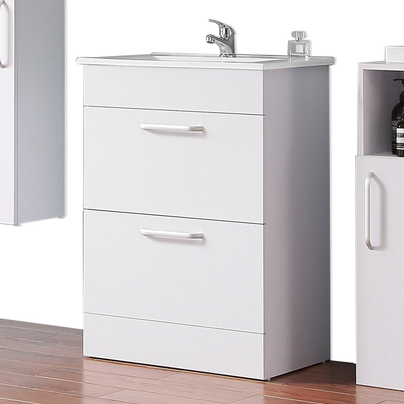 Aica Mobile Bagno 60cm Salvaspazi , con lavabo in Ceramica e 2 cassetti 58cm- 2 cassetti-bianco - Consegna gratuita