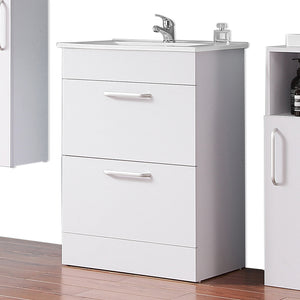 Aica Mobile Bagno 60cm Salvaspazi , con lavabo in Ceramica e 2 cassetti