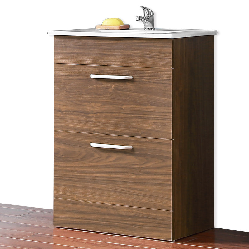 Aica Mobile Bagno 60cm Salvaspazi , con lavabo in Ceramica e 2 cassetti 58cm- 2 cassetti-marrone