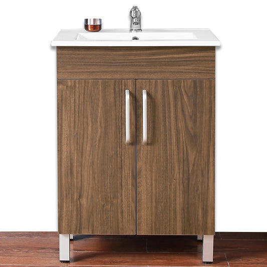 Aica salvaspazio Mobile Bagno 60 cm, con lavabo in Ceramica e 2 porte 58cm-2 ante-color noce