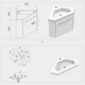 Mobile bagno triangolare sospeso Aica 40 cm con lavabo in pietra artificiale